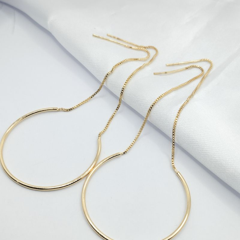 BRINCO DOURADO ARGOLA COM DOIS FIO SEM TARRAXA