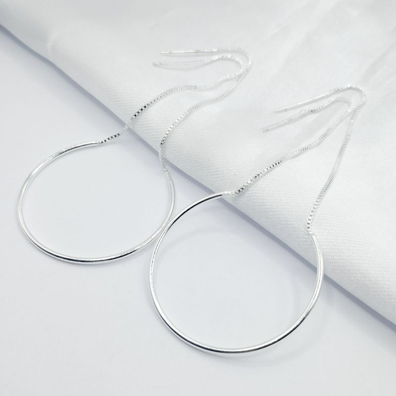 BRINCO PRATA ARGOLA COM DOIS FIO SEM TARRAXA