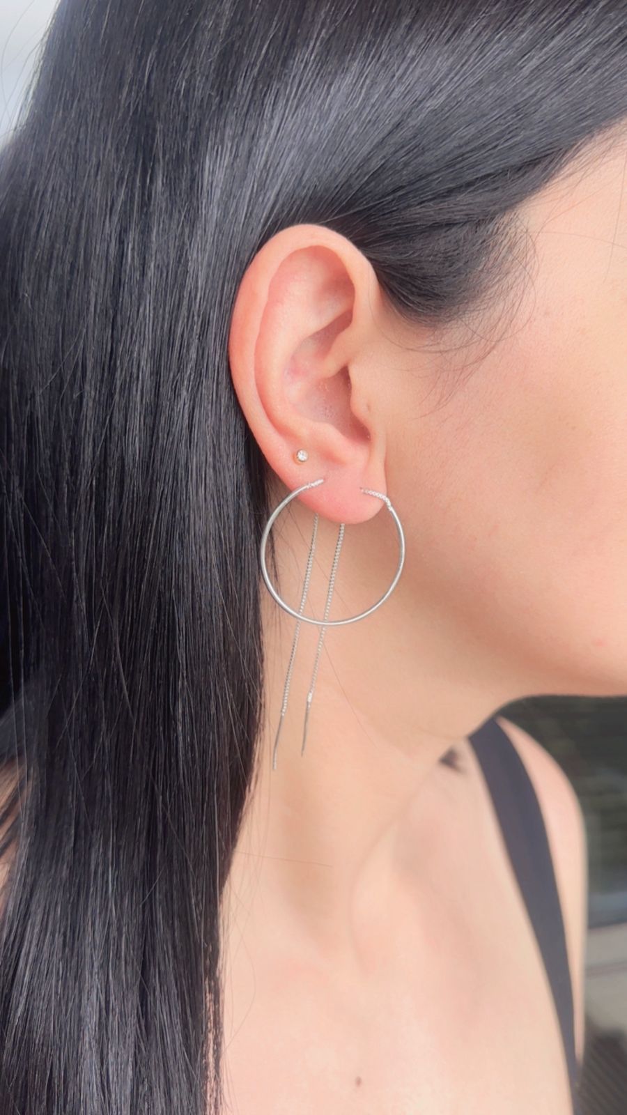 BRINCO PRATA ARGOLA COM DOIS FIO SEM TARRAXA