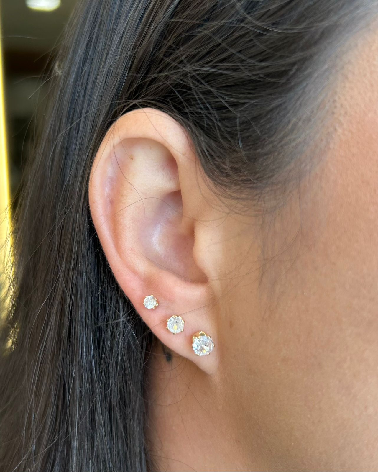 Brinco Trio Zircônia Cristal redondo 3/4/5 mm