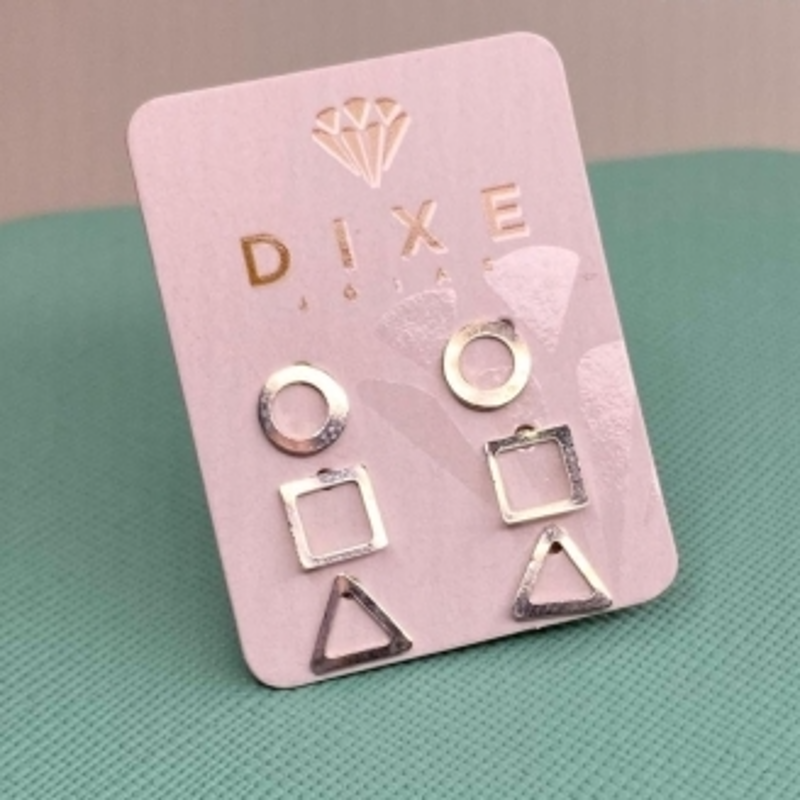 Trio Brinco Estampado Quadrado Triângulo Redondo
