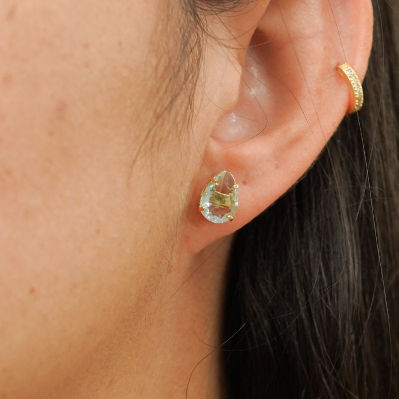 Brinco Zircônia Gota 8x10 Azul Claro