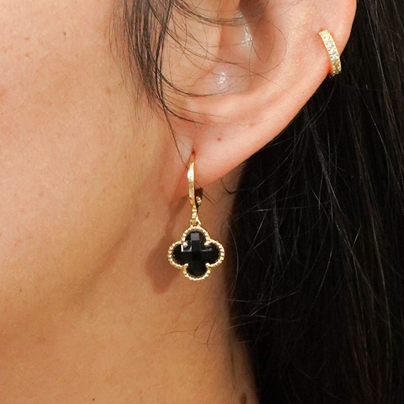 Brinco Argola Articulada c/ Trevo Van Cleaf Preto