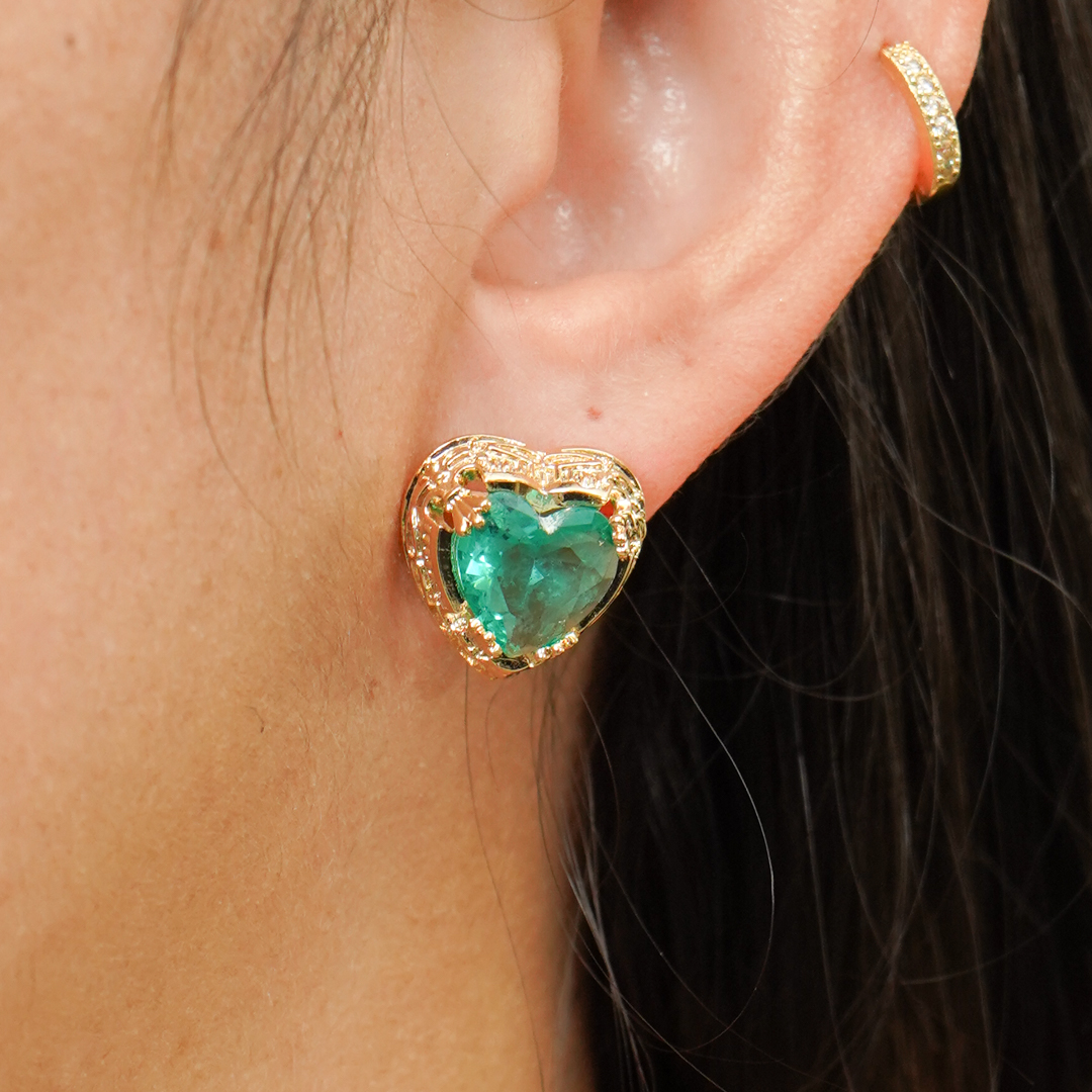 Brinco Coração Luxo Turmalina