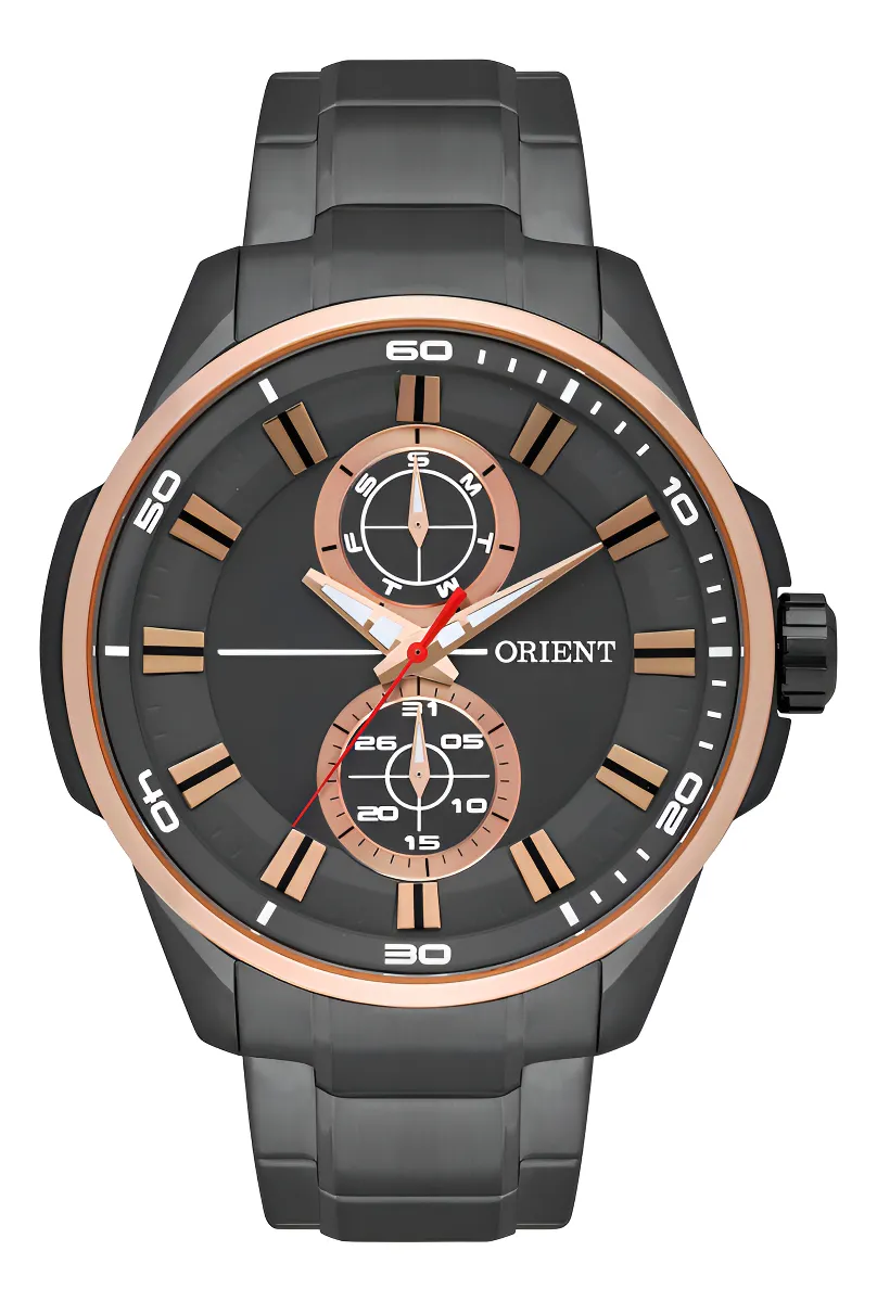 Relógio De Pulso Orient Mtssm014 Com Corria De Aço Cor Preto - Fondo Grafite - Bisel Rose
