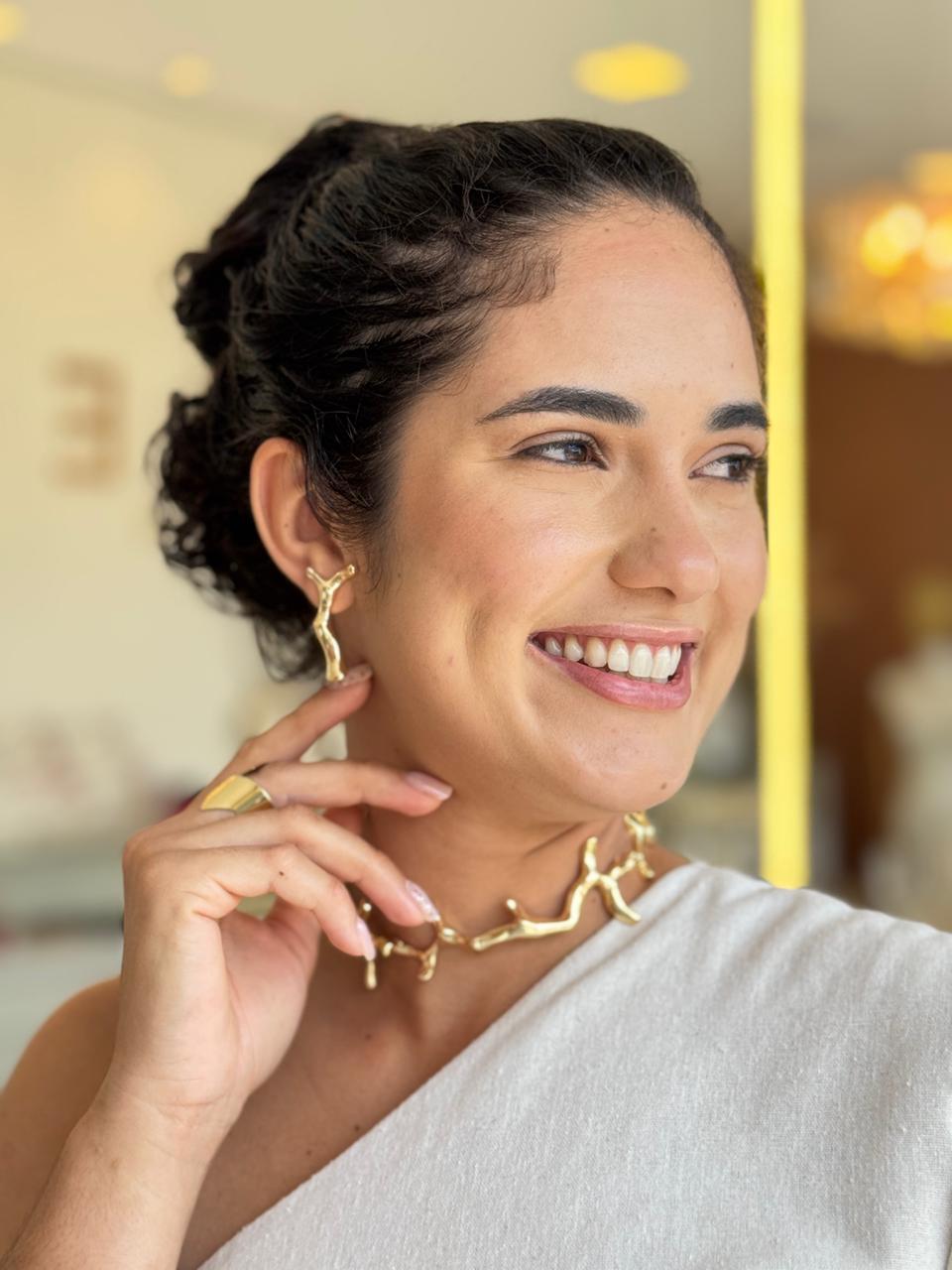 Conjunto colar e brinco organico espículas