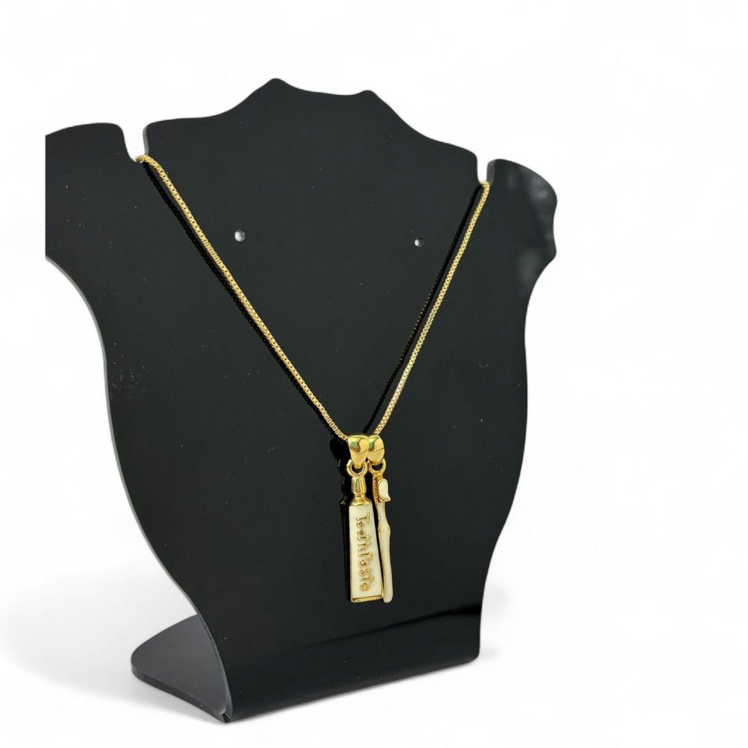 CORRENTE PROFISSÃO ODONTOLOGIA ESCOVA E PASTA- BANHADO A OURO 18K