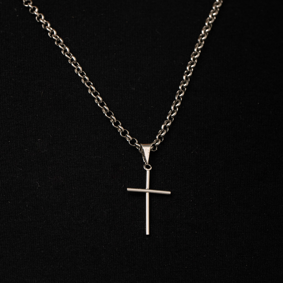 PINGENTE CRUZ PALITO PEQUENA- BANHADO A RÓDIO BRANCO