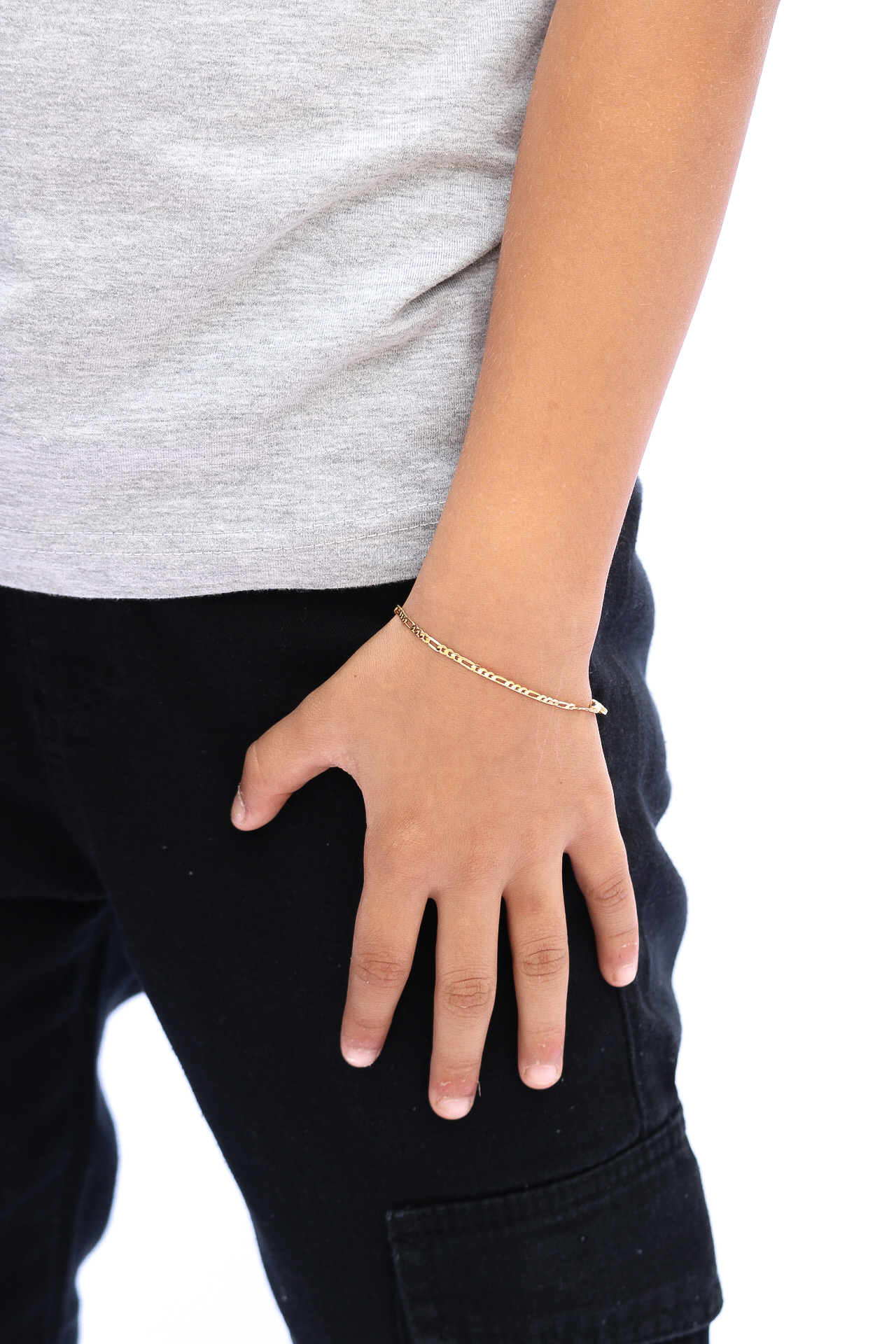 PULSEIRA INFANTIL MASCULINA 3X1 FINA FECHO MOSQUETÃO - BANHADO A OURO 18K