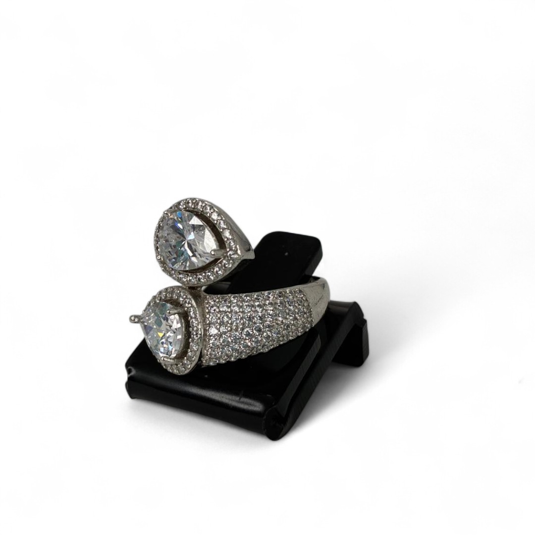 ANEL DUPLO CRAVEJADO 2 GOTA ZIRCONIA Nª18 - BANHADO A RÓDIO BRANCO