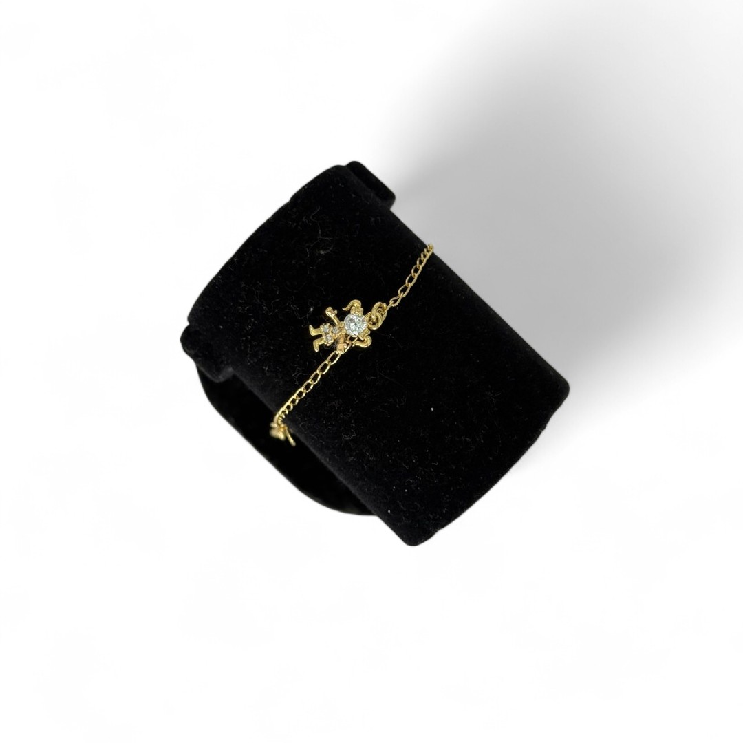 PULSEIRA GRUMET COM CORAÇÃO LISO E 2 MENINAS COM ZIRCONIA CRISTAL - BANHADO A OURO 18K