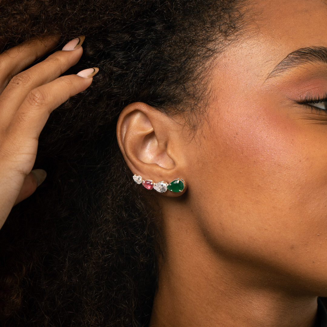 BRINCO EAR CUFF COM ZIRCONIA COLORS - BANHADO A PRATA 925