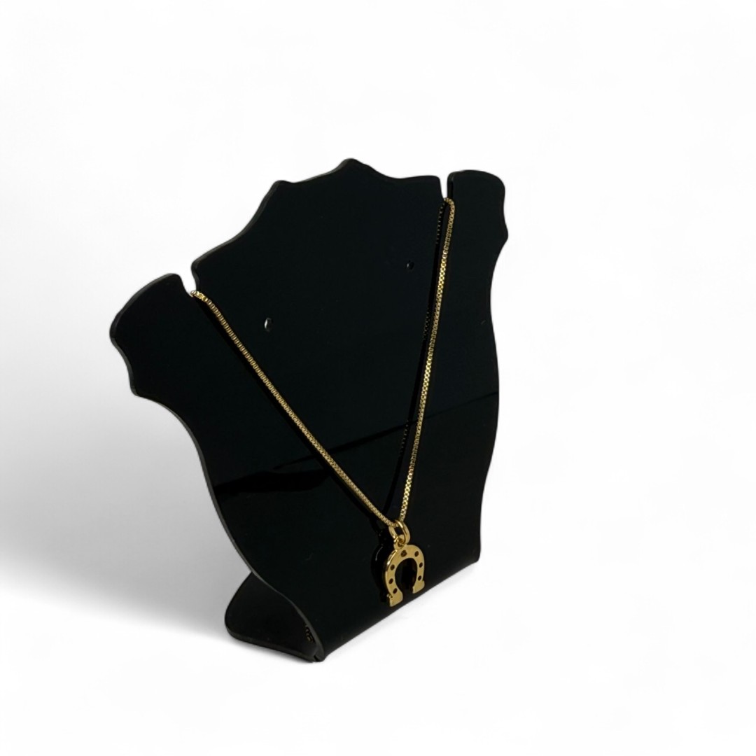 CORRENTE FERRADURA PEQUENA LISA COM CORRENTE VENEZIANA E EXTENSOR - BANHADO A OURO 18K