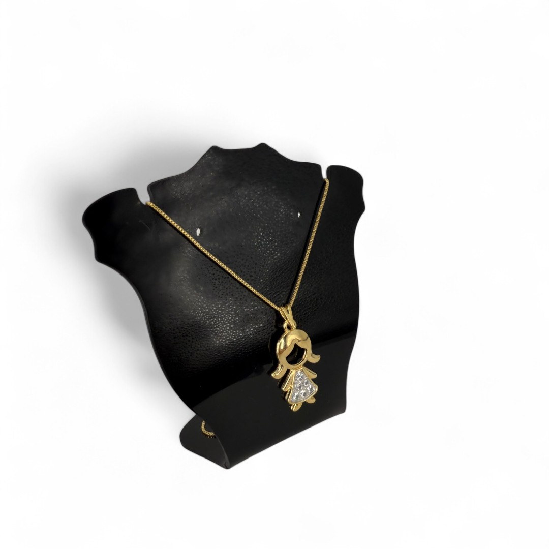 CORRENTE VENEZIANA BONECA MENINA COM ZIRCONIA CRISTAL - BANHADO A OURO 18K