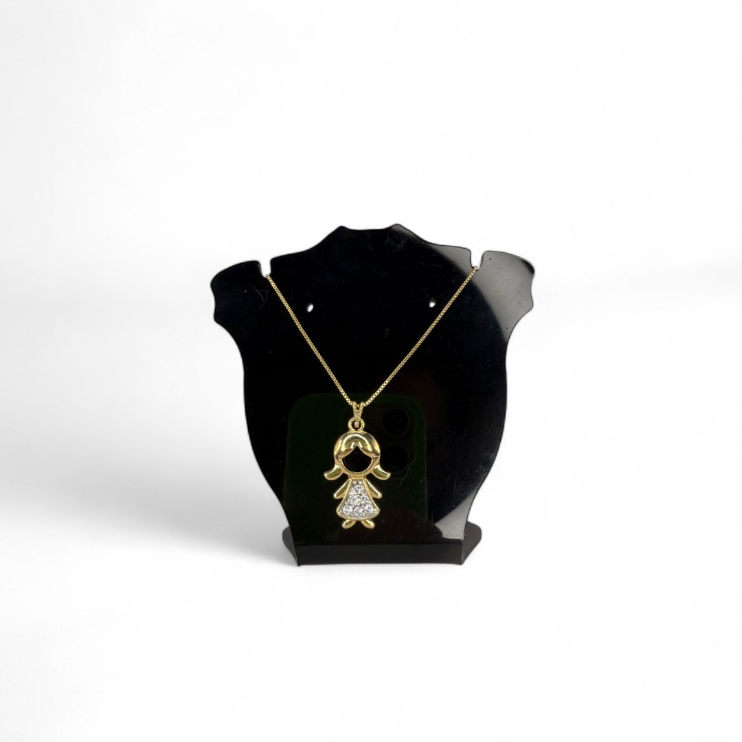 CORRENTE VENEZIANA BONECA MENINA COM ZIRCONIA CRISTAL - BANHADO A OURO 18K