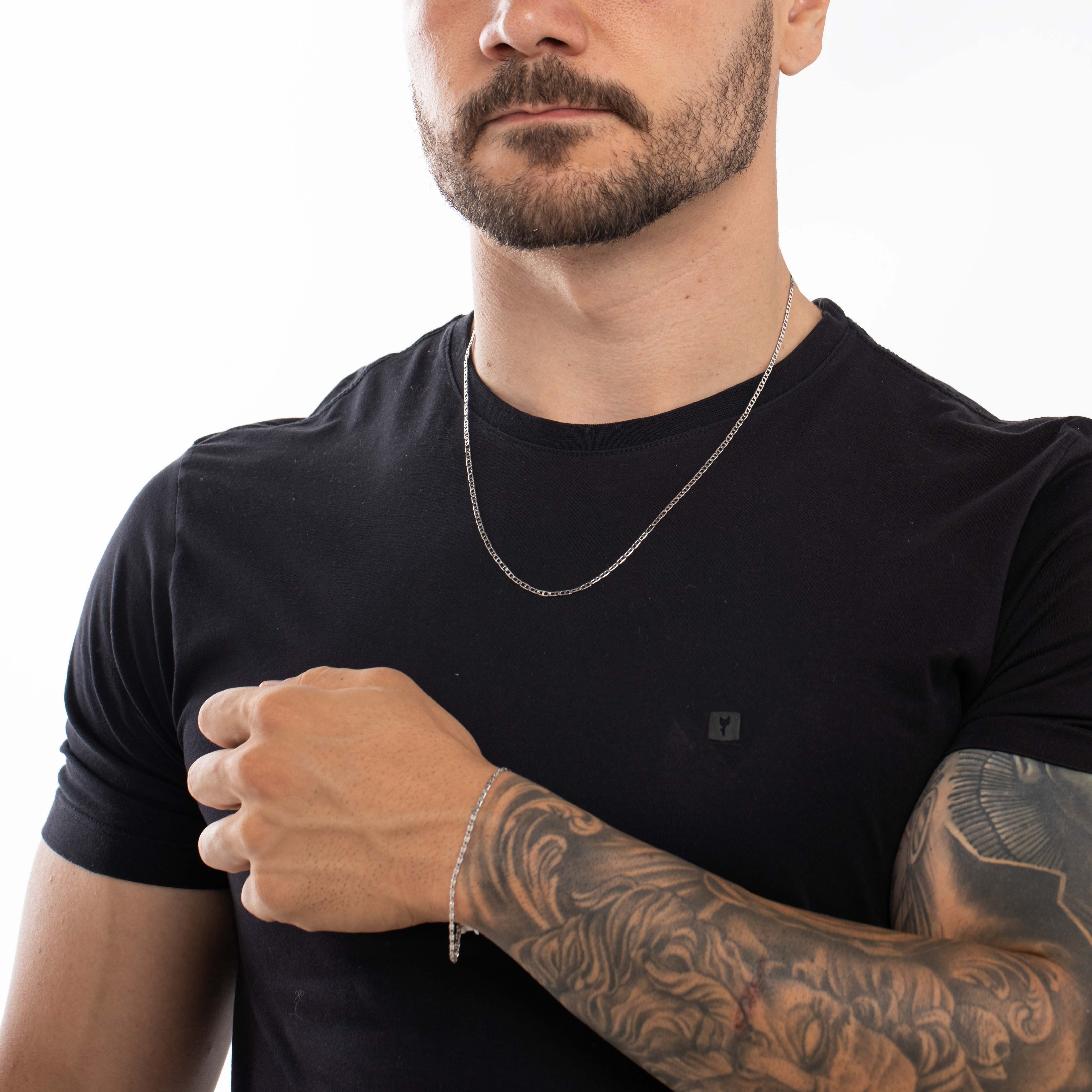 CORRENTE MASCULINA ELO TRAVESSINHA JUNTO MEDIO 60CM- BANHADO A RÓDIO BRANCO