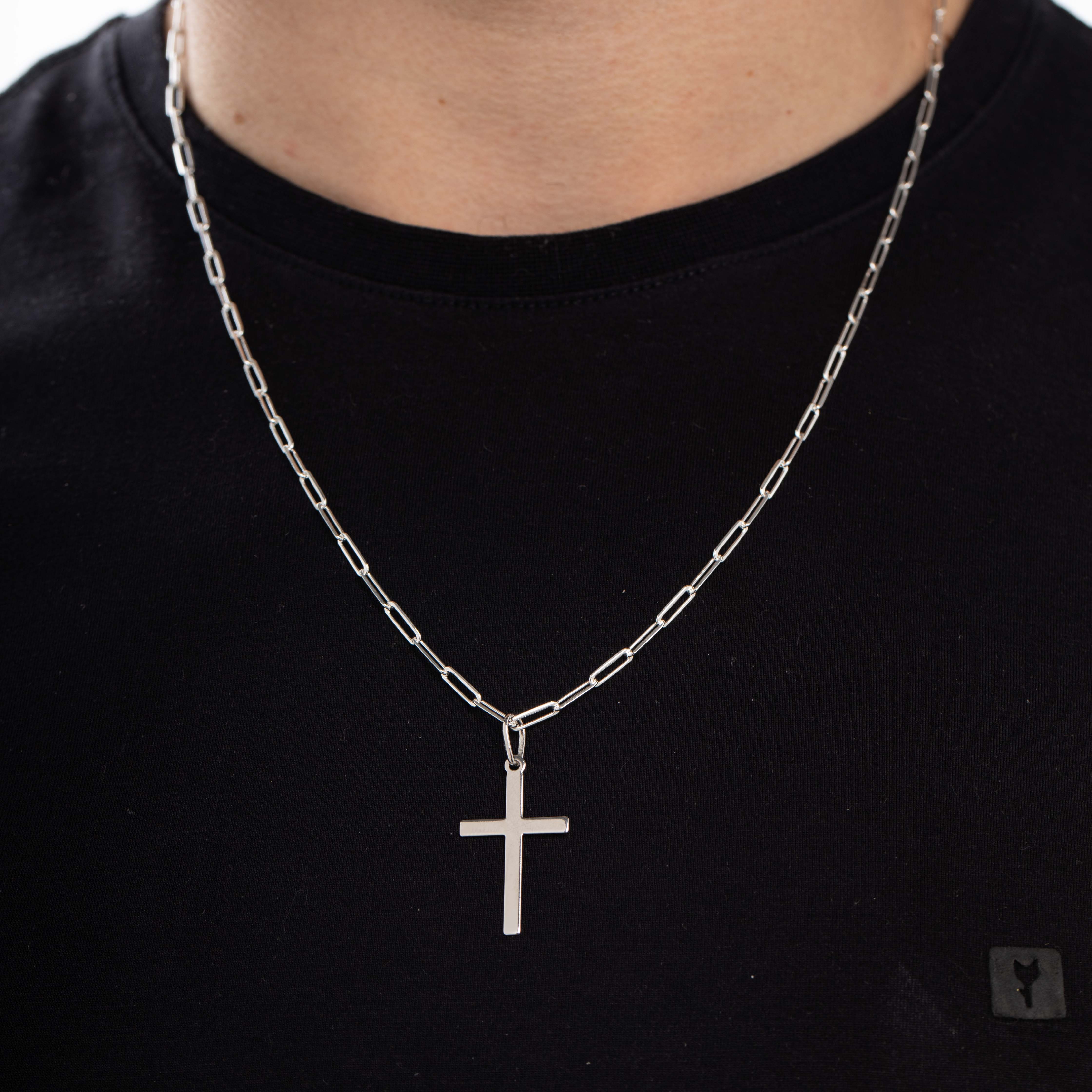 PINGENTE CRUZ CHEIA LISA MÉDIA - BANHADO A RÓDIO BRANCO