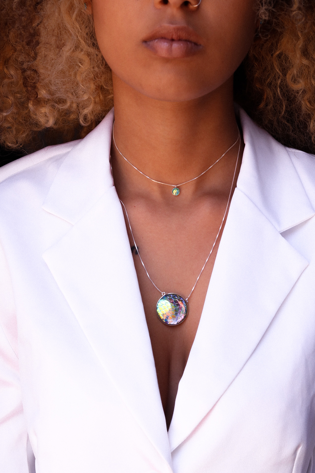 CORRENTE ESCAMA DE SEREIA FRUTA-COR VERDE  -PRATA 925