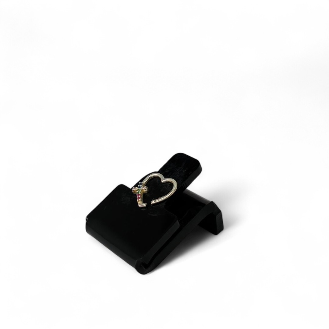 PIERCING ARGOLA CORAÇÃO COM ZIRCONIA COLORS E CRUZ LADO ESQUERDO -PRATA 925