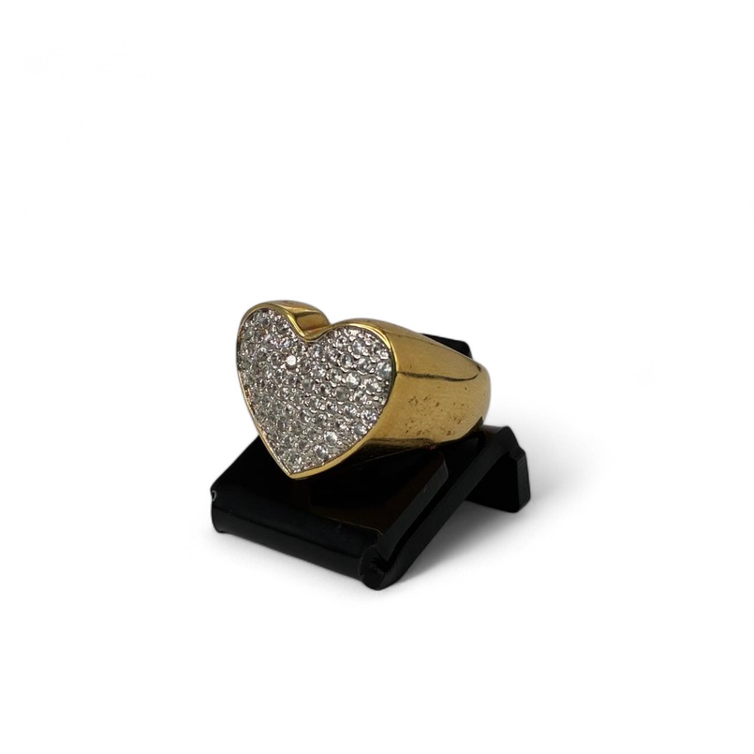 ANEL CORAÇÃO GRANDE RETO  CRAVEJADO ZIRCONIA CRISTAL- Nª20- BANHADO A OURO 18K