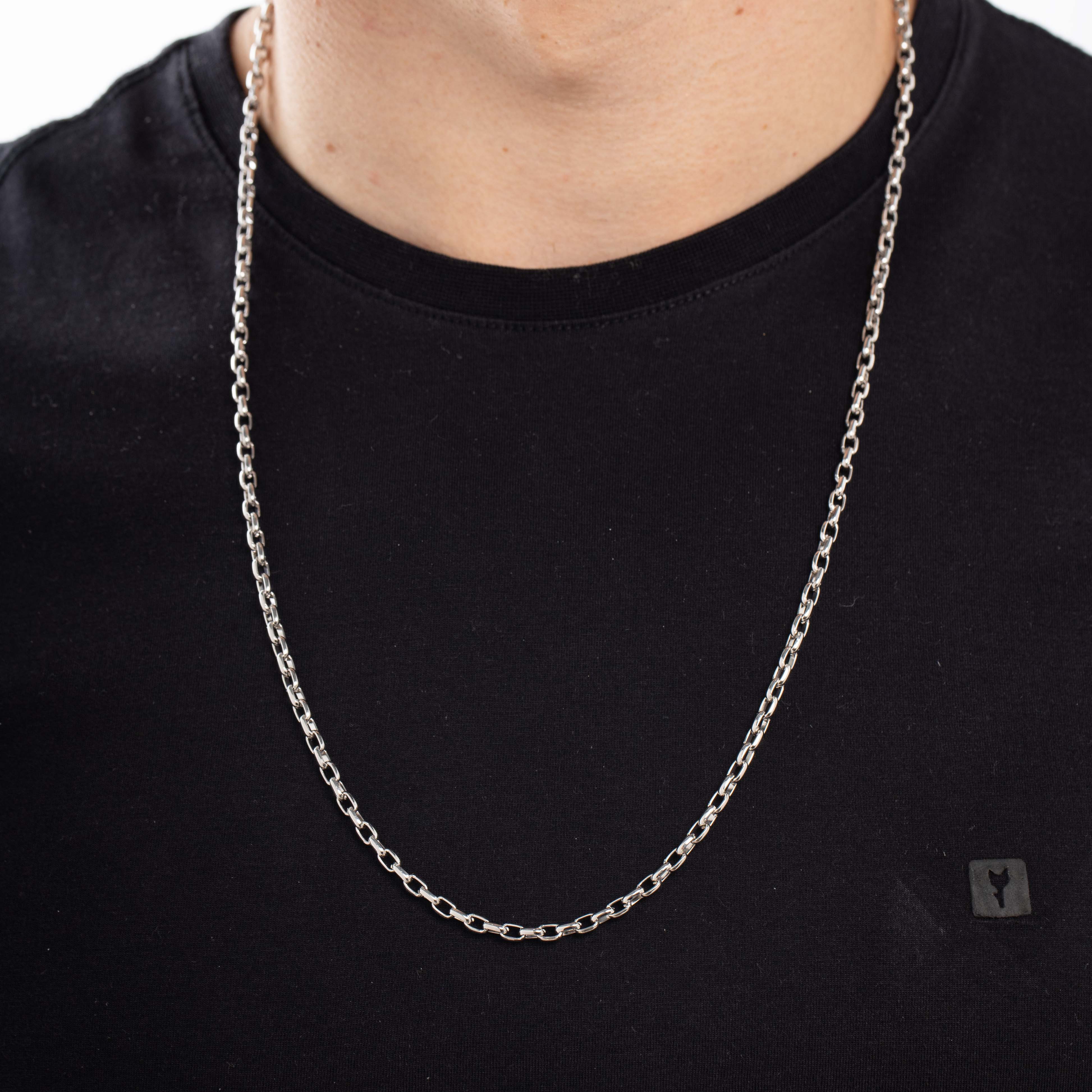 CORRENTE MASCULINA ELO CARTHIE ABAULADO GROSSA FECHO GAVETA 70CM- BANHADO A RÓDIO BRANCO