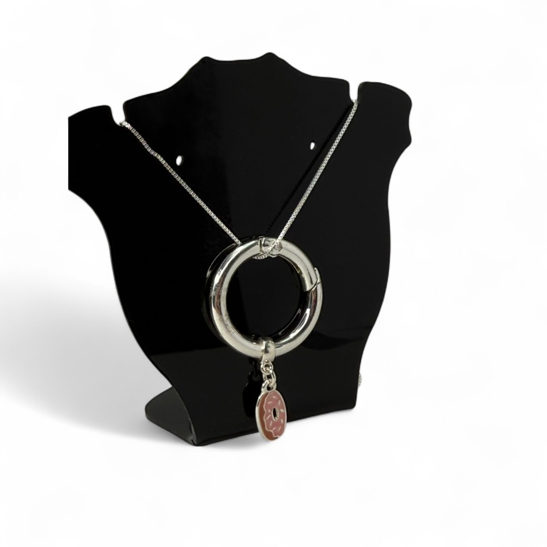 CORRENTE COM PINGENTE ARO PARA BERLOQUE COM DONUTS  - BANHADO A PRATA 925