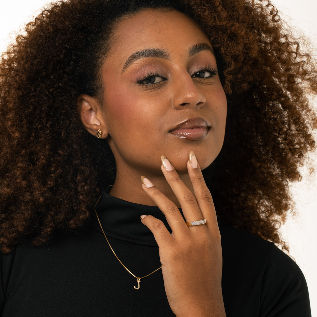 ANEL APARADOR COM FILEIRA TRIPLA CRAVEJADO COM MICRO ZIRCÔNIA CRISTAL Nº 20- BANHADO A OURO 18K