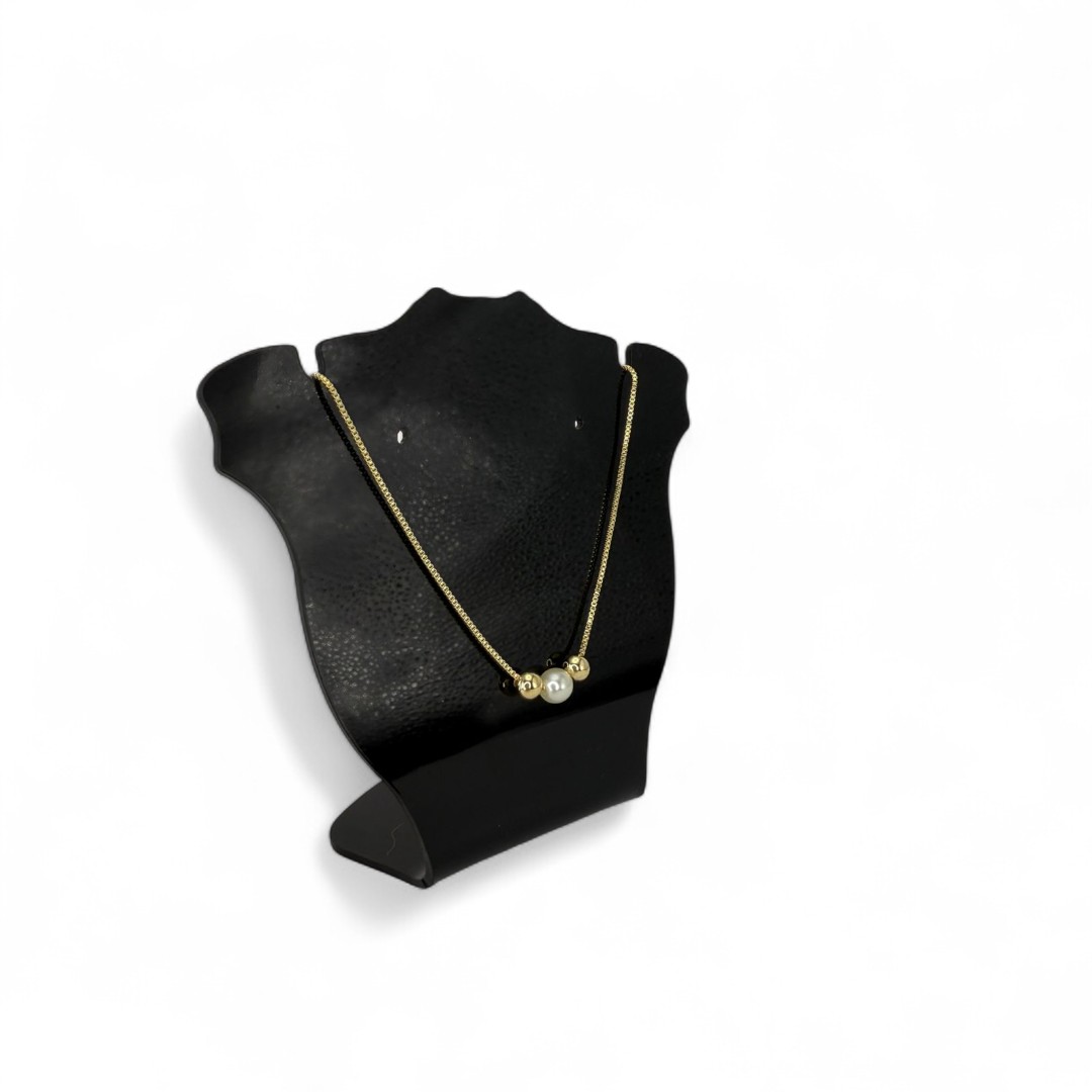 CORRENTE VENEZIANA COM BOLINHA DUPLA E PÉROLA LISA - BANHADO A OURO 18K