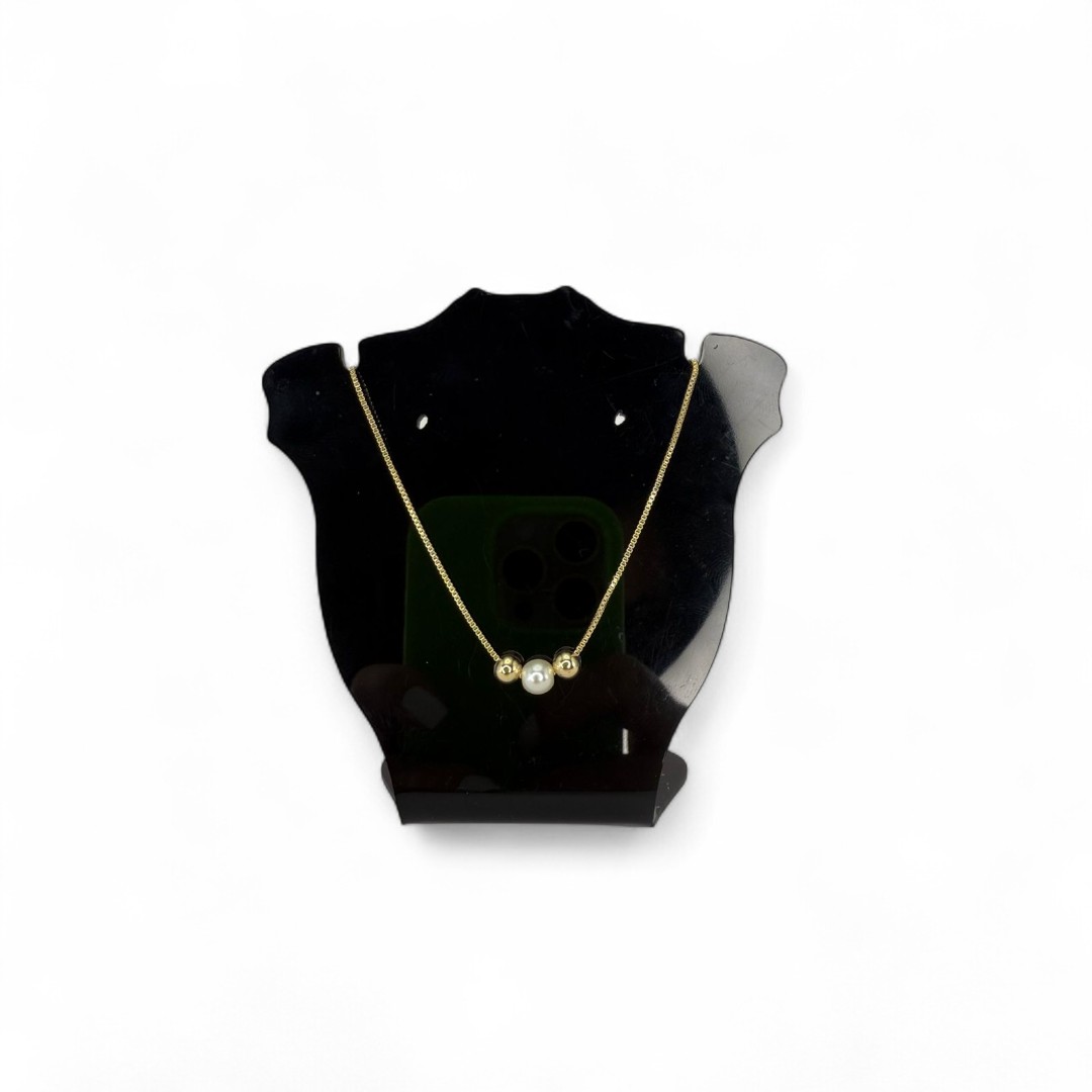 CORRENTE VENEZIANA COM BOLINHA DUPLA E PÉROLA LISA - BANHADO A OURO 18K