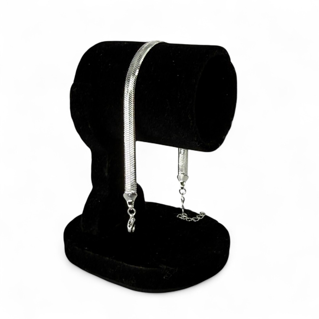 PULSEIRA RABO DE RATO MÉDIO LISO E EXTENSOR - BANHADO A PRATA 925