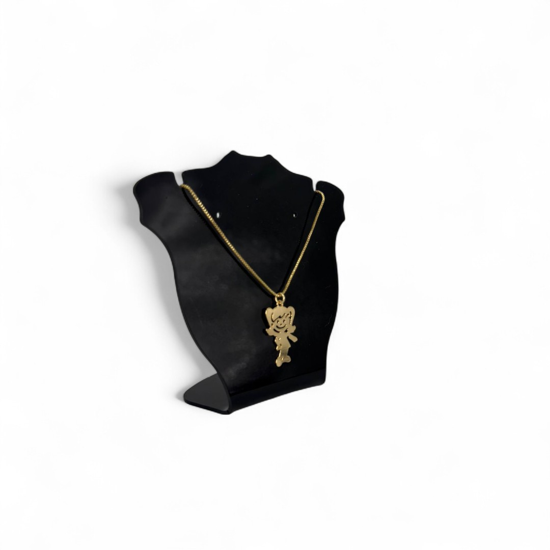 CORRENTE VENEZIANA PINGENTE DESENHO MENINA LISO COM EXTENSOR  - BANHADO A OURO 18K