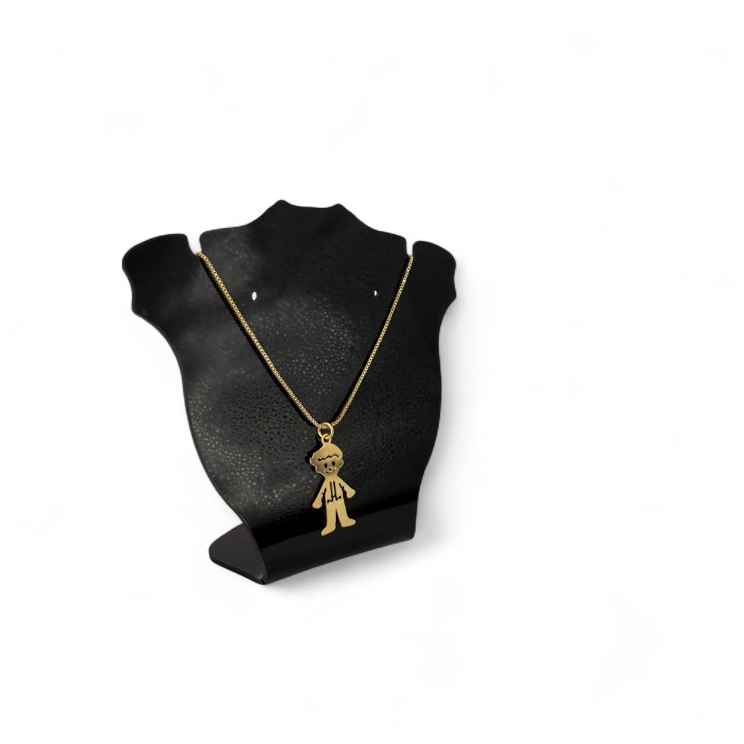 CORRENTE VENEZIANA PINGENTE DESENHO MENINO LISO COM EXTENSOR  - BANHADO A OURO 18K