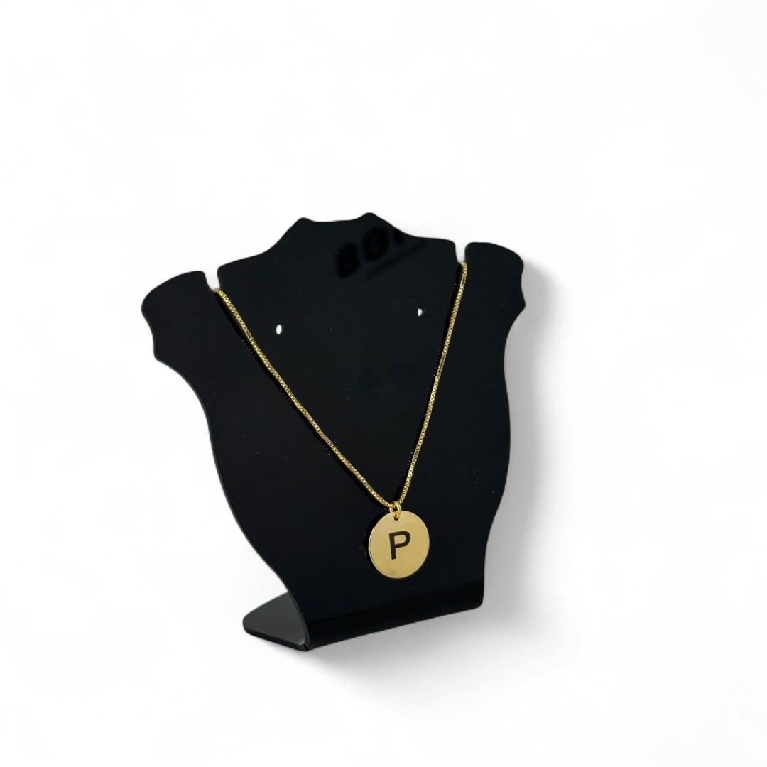 CORRENTE VENEZIANA COM PINGENTE MEDALHA GRAVAÇÃO A LASER E INICIAL P - BANHADO A OURO 18K