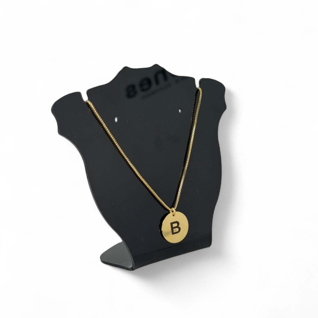 CORRENTE VENEZIANA COM PINGENTE MEDALHA GRAVAÇÃO LASER E INICIAL B - BANHADO A OURO 18K