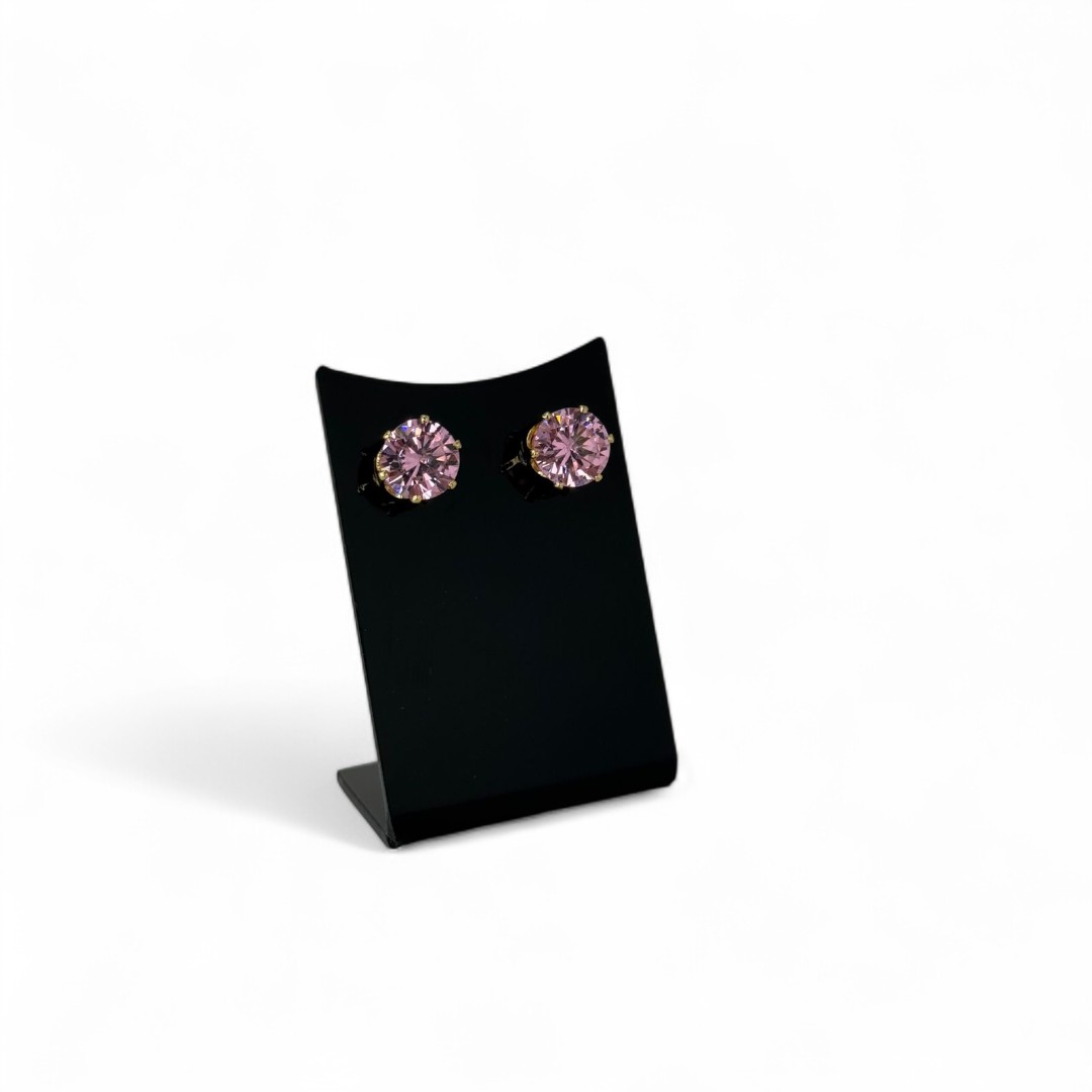BRINCO PEQUENO PONTO DE LUZ CRISTAL EXTRA GRANDE FLOR ROSÉ- BANHADO A OURO 18K