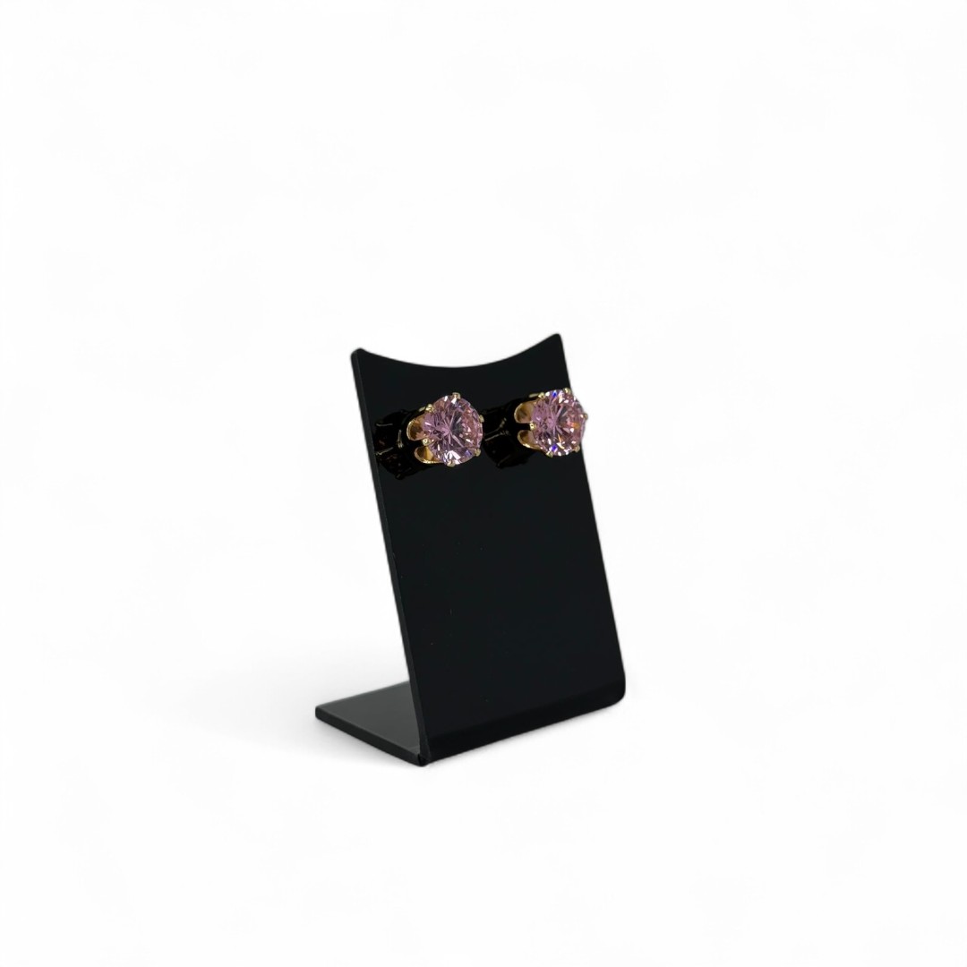 BRINCO PEQUENO PONTO DE LUZ CRISTAL EXTRA GRANDE FLOR ROSÉ- BANHADO A OURO 18K