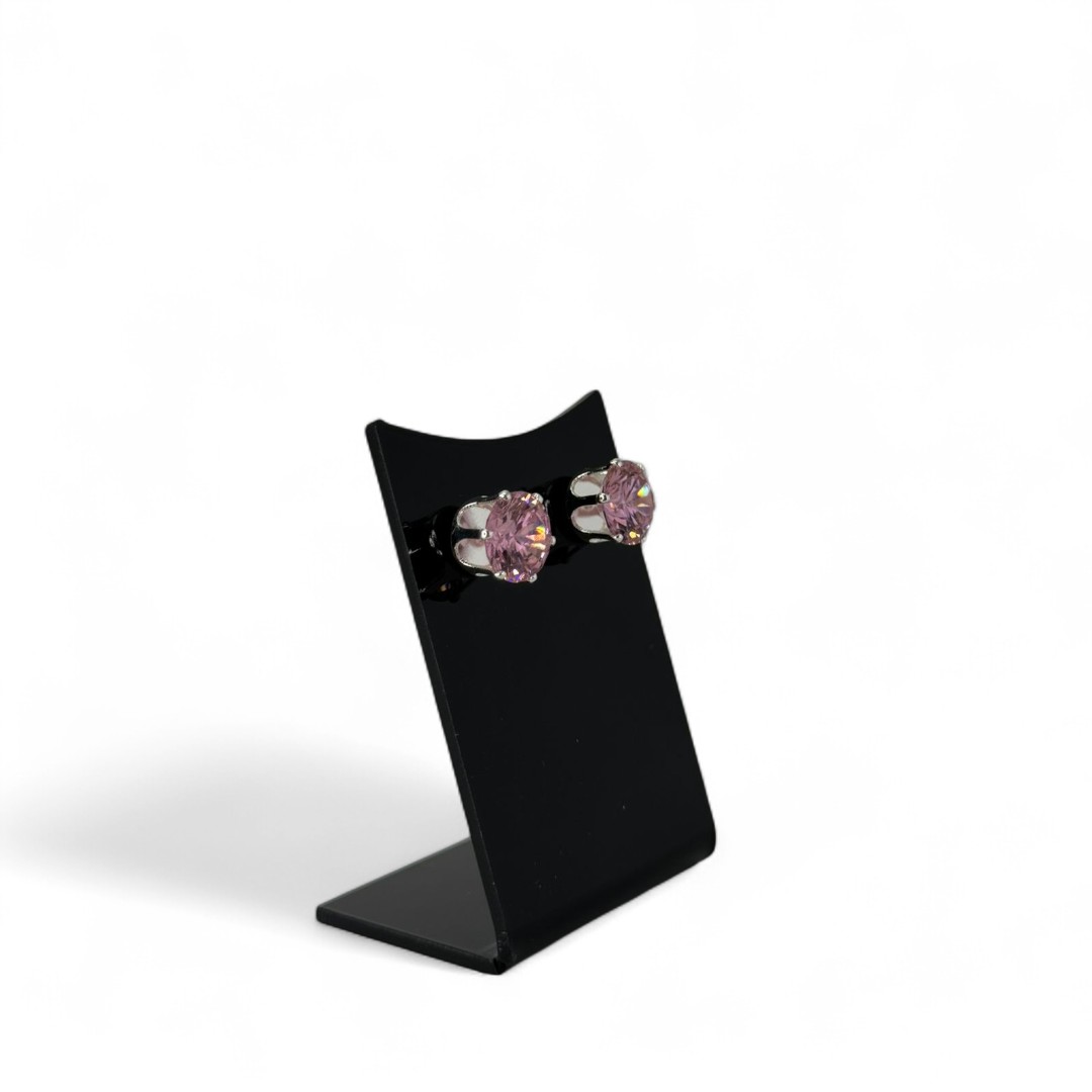 BRINCO PEQUENO PONTO DE LUZ CRISTAL EXTRA GRANDE FLOR ROSÉ- BANHADO A PRATA 925