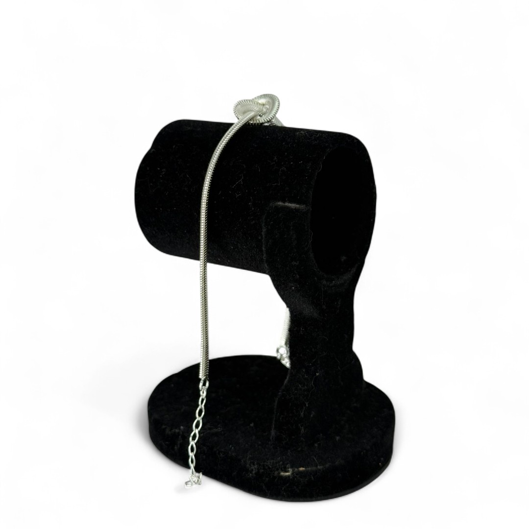 PULSEIRA RABO DE RATO COM NÓ LISA MÉDIA E EXTENSOR  - BANHADO A PRATA 925