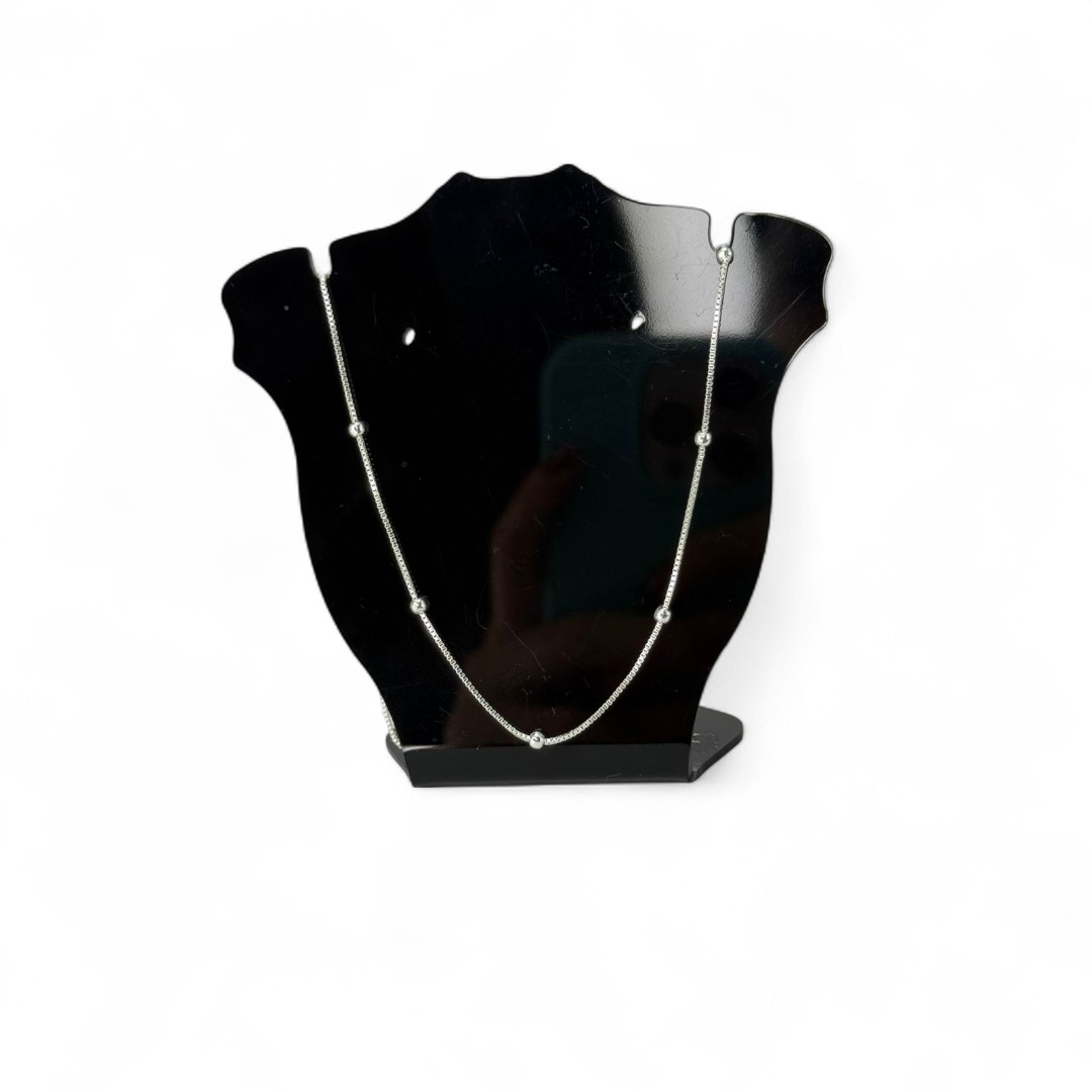 CORRENTE VENEZIANA COM BOLINHAS LISA E EXTENSOR  - BANHADO A PRATA 925