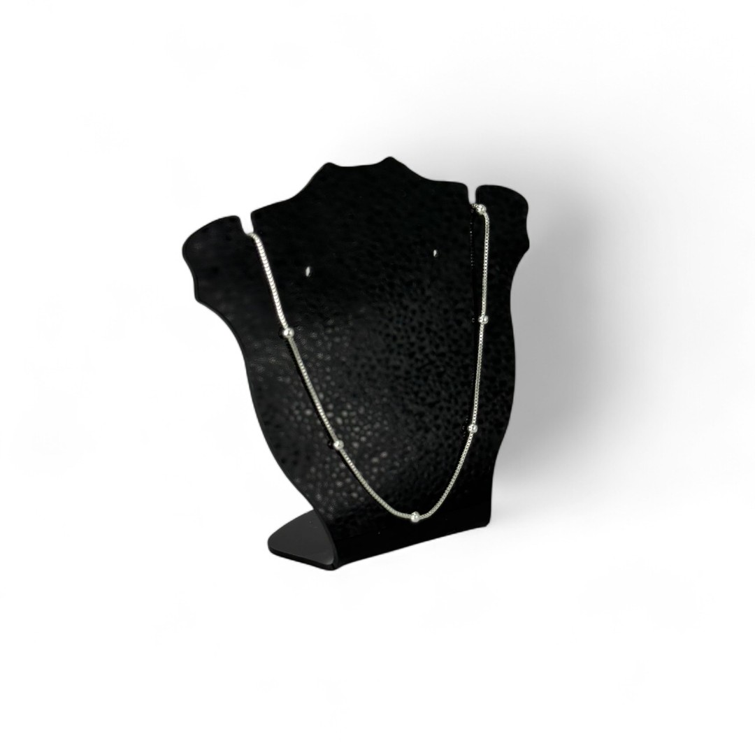 CORRENTE VENEZIANA COM BOLINHAS LISA E EXTENSOR  - BANHADO A PRATA 925