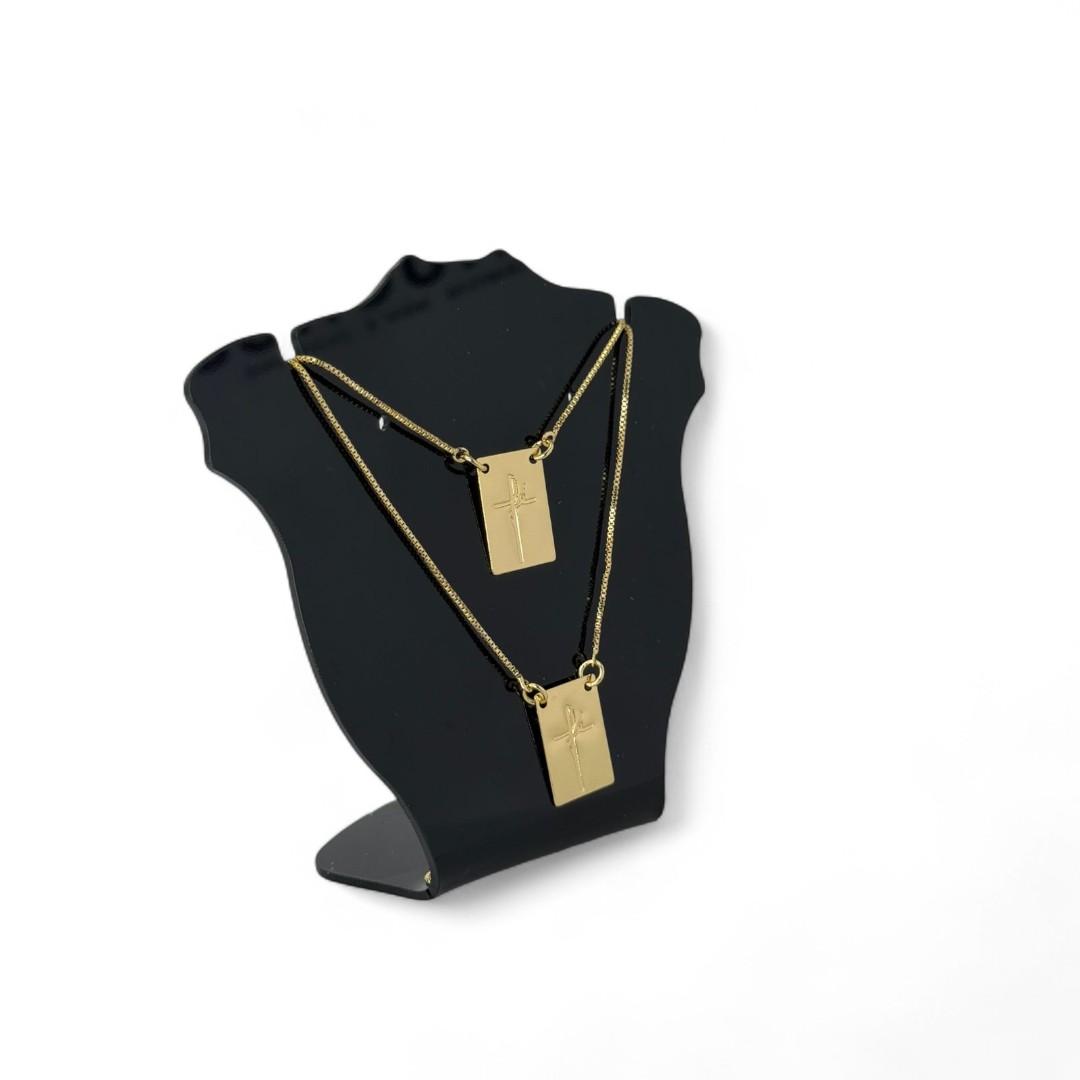 CORRENTE ESCAPULARIO VENEZIANA COM ESCRITO FÉ   - BANHADO A OURO 18K