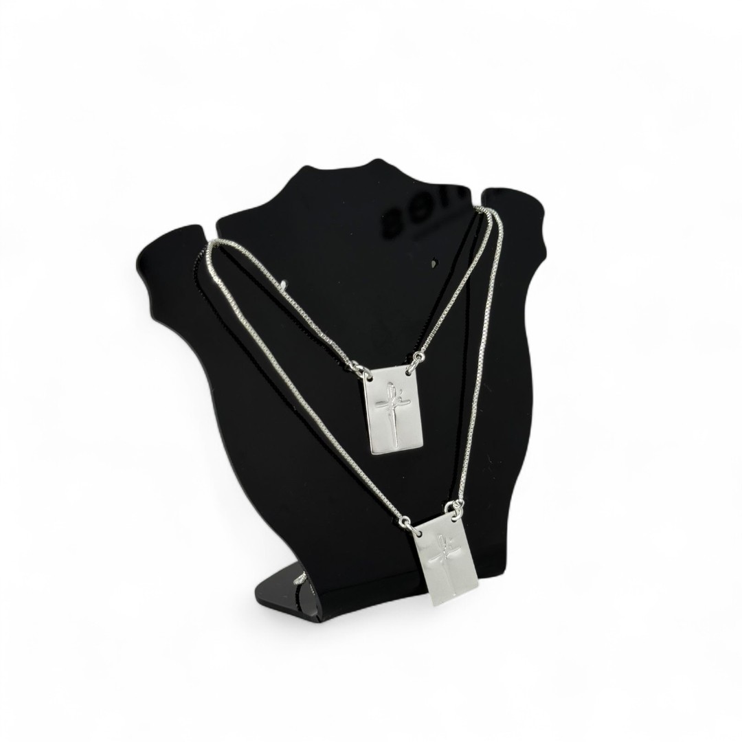 CORRENTE ESCAPULARIO VENEZIANA COM ESCRITO FÉ   - BANHADO A PRATA 925