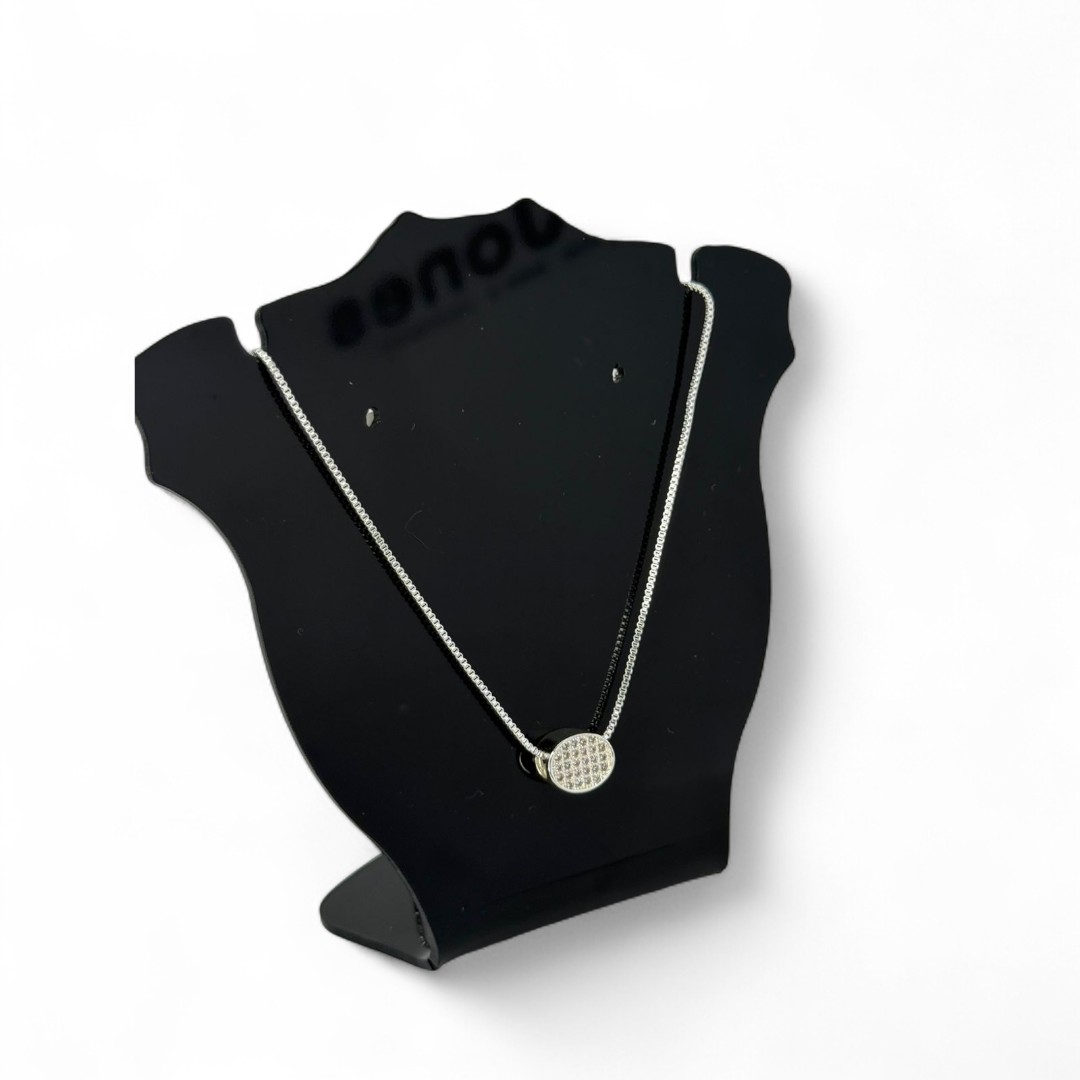 CORRENTE VENEZIANA COM PINGENTE OVAL CRAVEJADA EM MICRO ZIRCONIA CRISTAL E EXTENSOR - BANHADO A PRATA 925