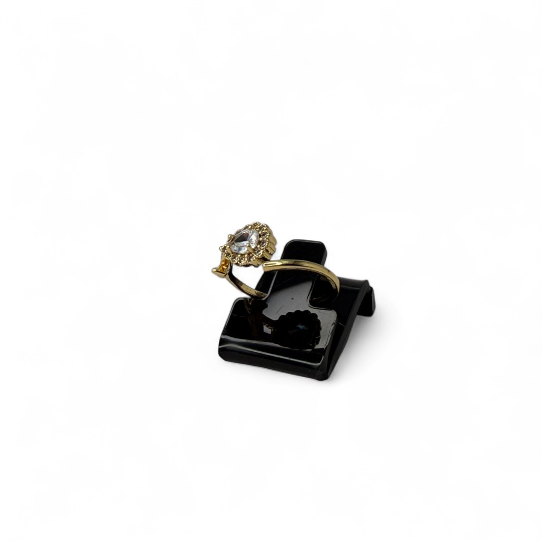 ANEL REGULAVEL FLOR COM GOTA CRAVEJADO + ARO COM LISO COM FOLHA   - BANHADO A OURO 18K