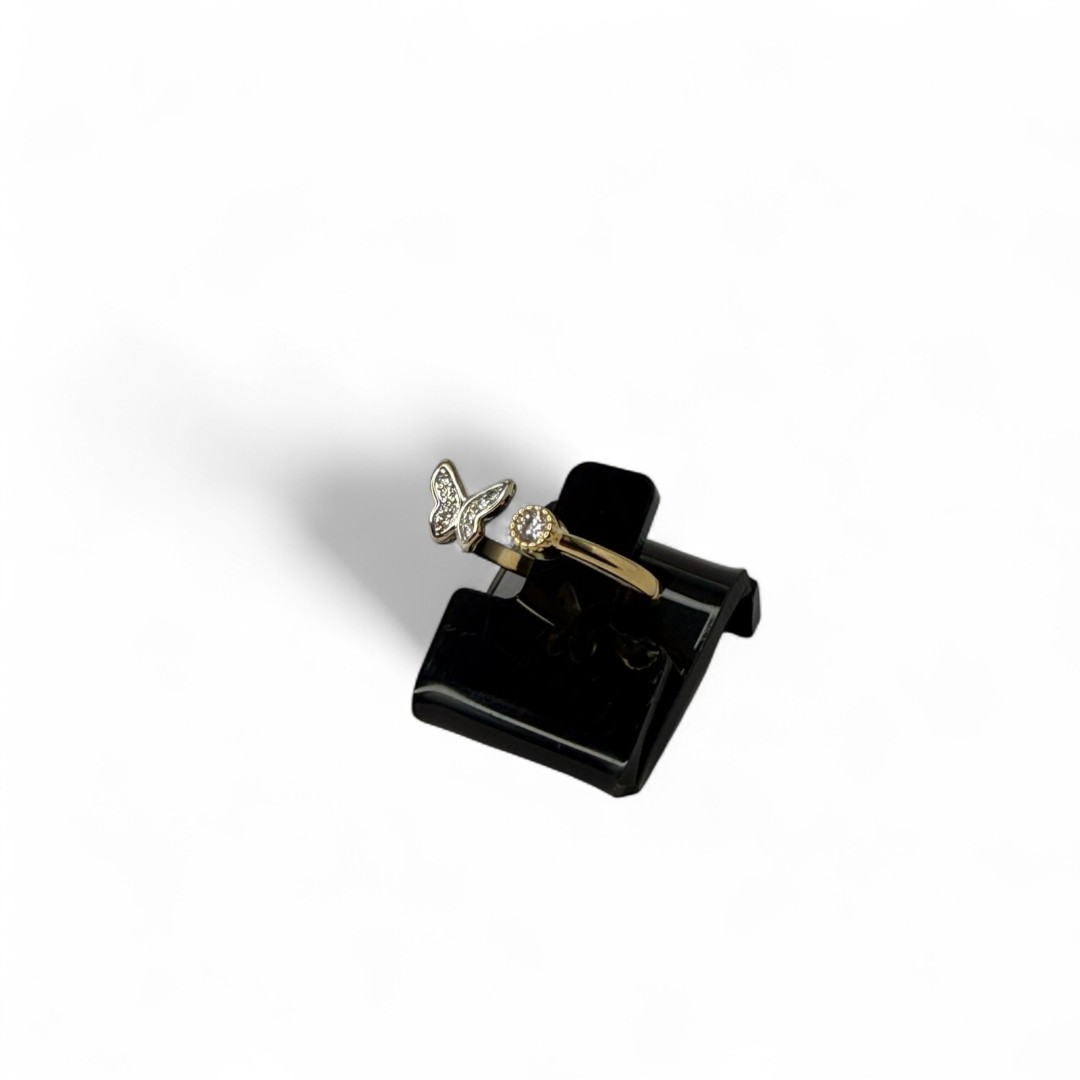 ANEL REGULAVEL BORBOLETA CRAVEJADO + ARO COM LISO COM PONTO DE LUZ- BANHADO A OURO 18K