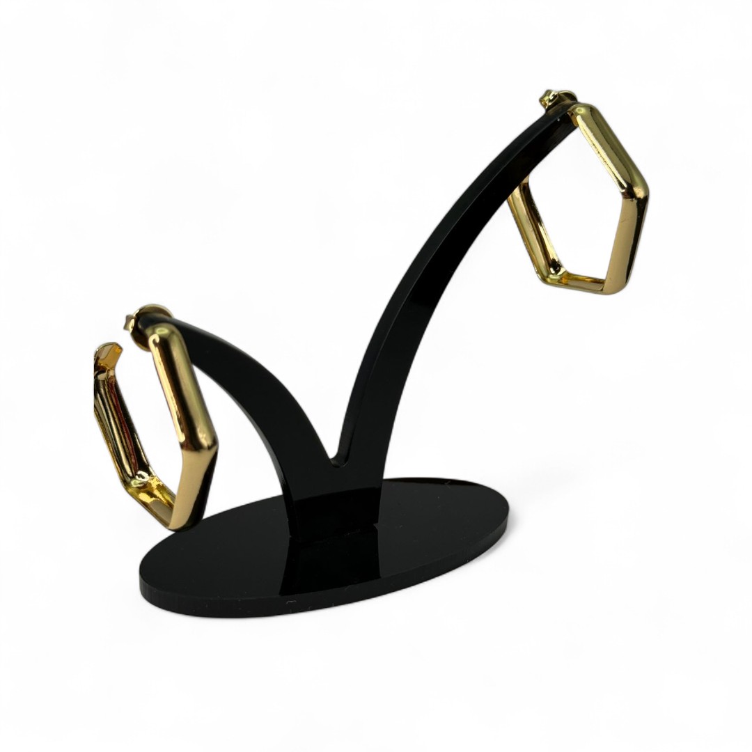 BRINCO ARGOLA GRANDE LARGA FORMATO OCTÓGONO LISO - BANHADO A OURO 18K