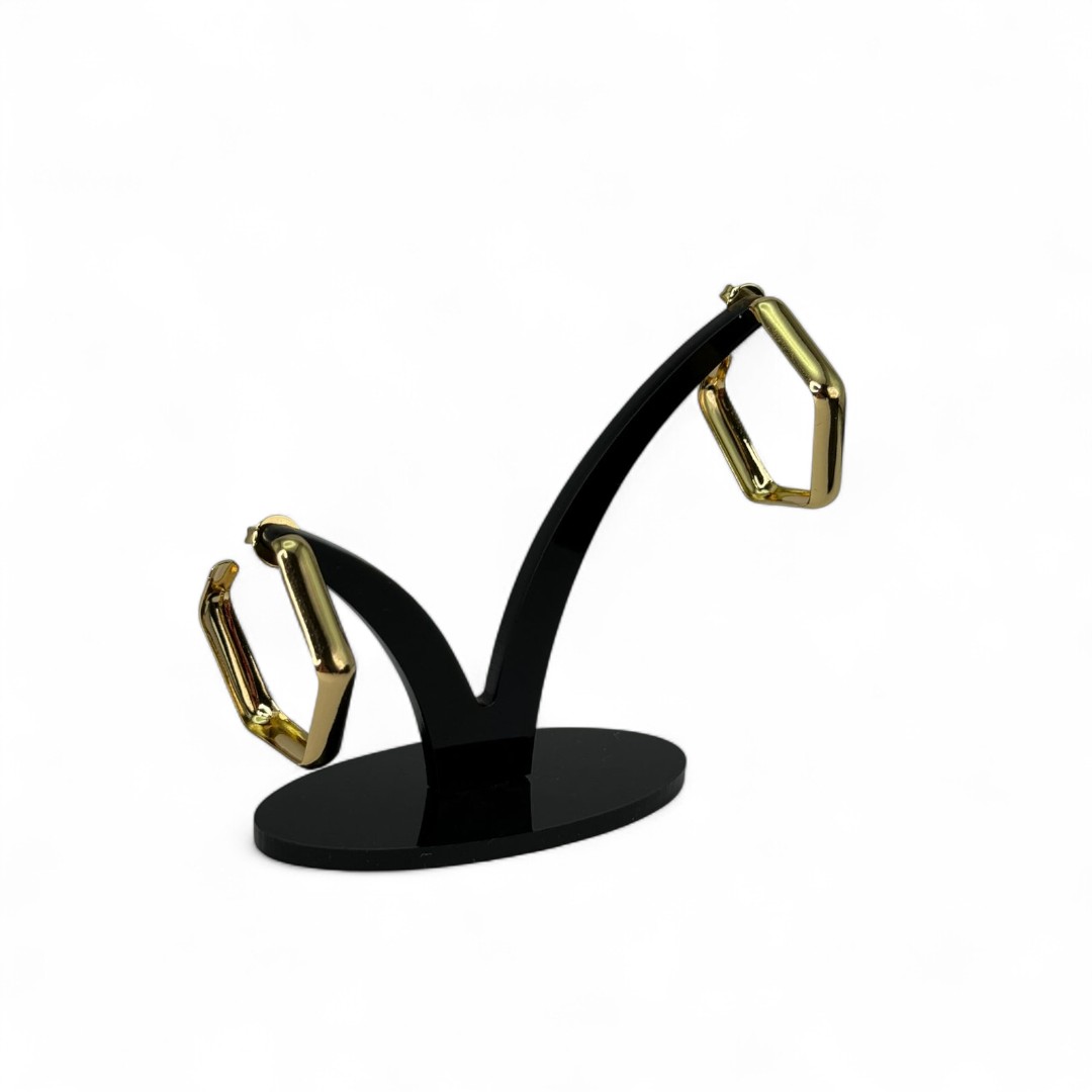 BRINCO ARGOLA GRANDE LARGA FORMATO OCTÓGONO LISO - BANHADO A OURO 18K