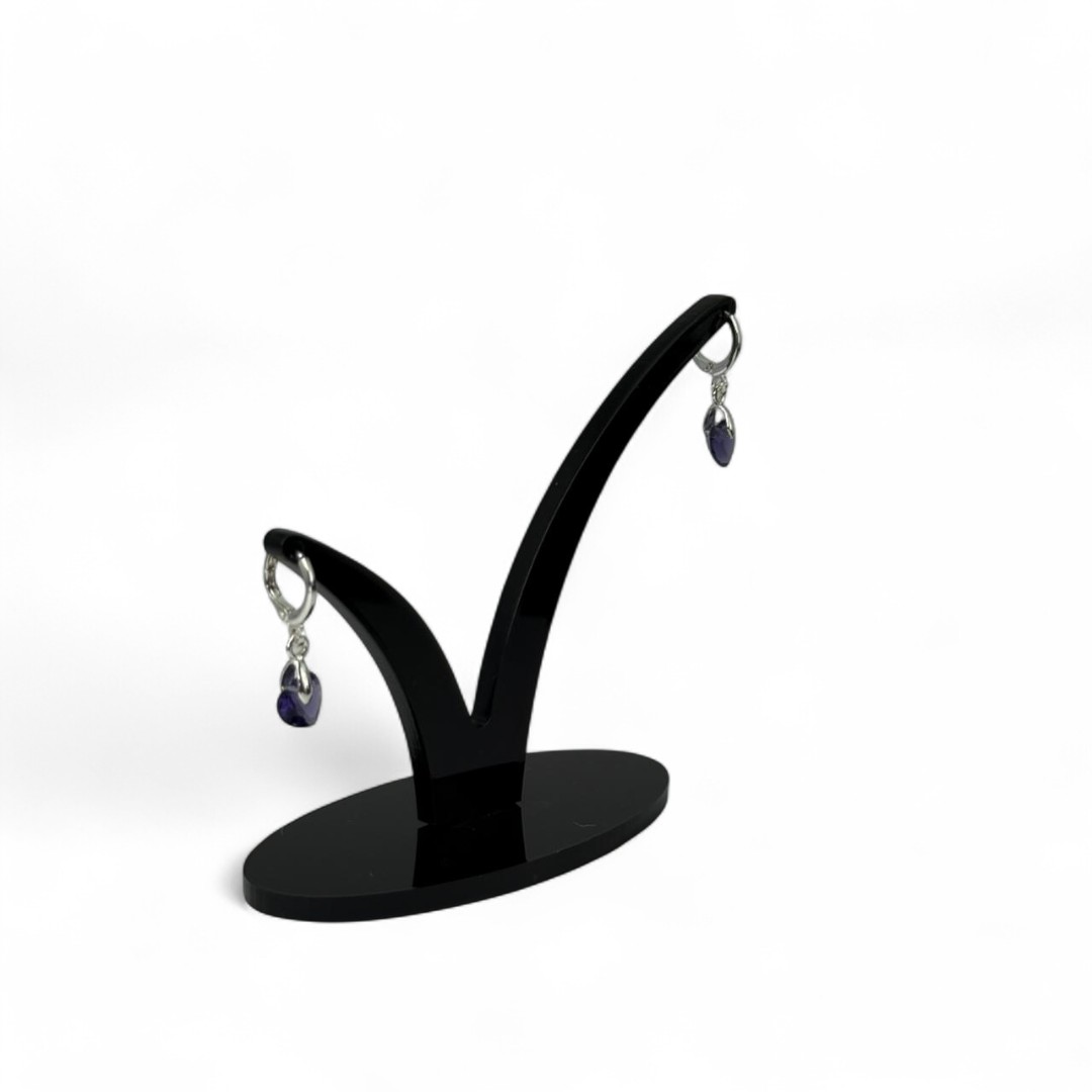 BRINCO ARGOLA DE CLICK COM PENDURICALHO CORAÇÃO ROXO - BANHADO A PRATA 925