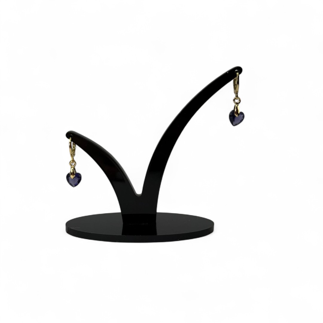 BRINCO ARGOLA DE CLICK COM PENDURICALHO CORAÇÃO ROXO - BANHADO A OURO 18K
