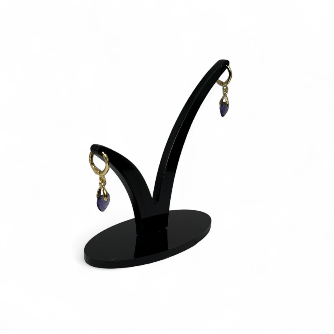 BRINCO ARGOLA DE CLICK COM PENDURICALHO CORAÇÃO ROXO - BANHADO A OURO 18K